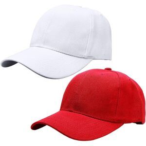 Unisex White Red Set Of 2 Athletic Adjustable Strap Casual Classic Baseball Cap